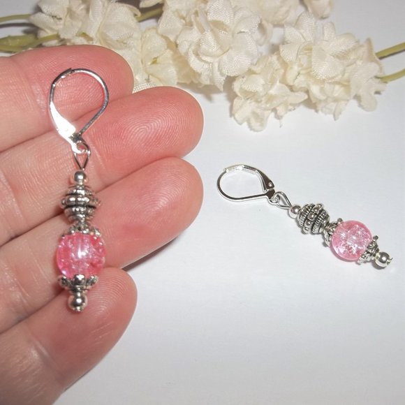 Simple Pink And Silver Beaded Dangle Earring Set Gift Idea for Her Girl NWT 6945 - Picture 6 of 8
